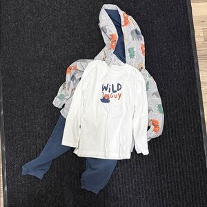 Carter's Gray Fleece Hoodie with Navy Lining and Orange/Green Animal Prints